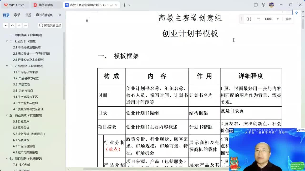 高教主赛道创意组创业计划书模板说明