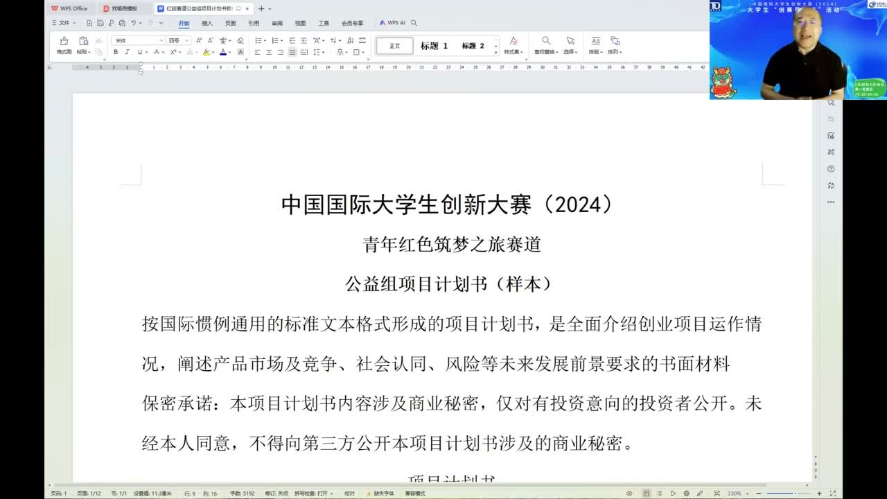 红旅公益组项目计划书模板说明